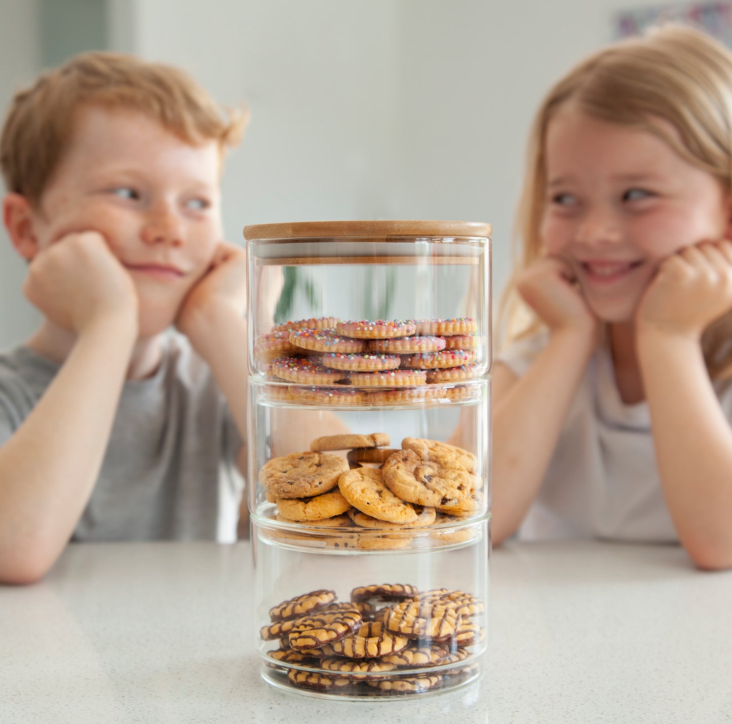 Bamboo Glass Jar 3 Stack