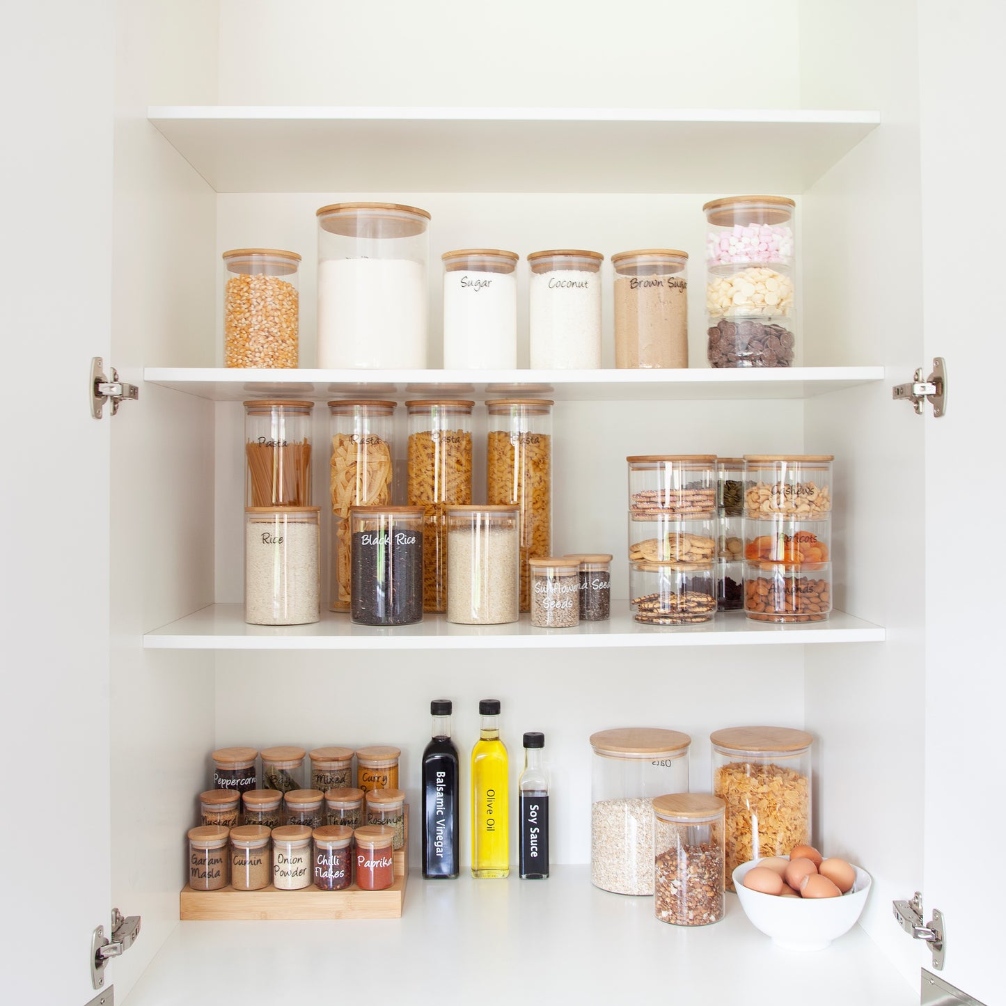 Round Bamboo Glass Jar Pantry Pack