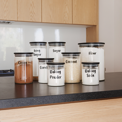 The Baking Essentials Set - 8 Piece Round Bamboo Glass Jar Set