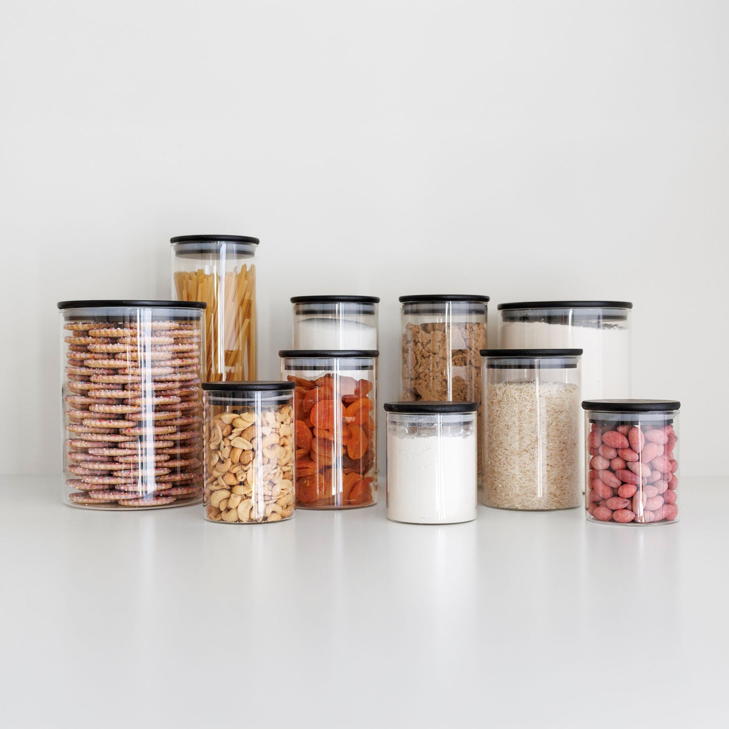 The Daily Essentials Jar Set: 10 Piece Round Bamboo Glass Jar Set