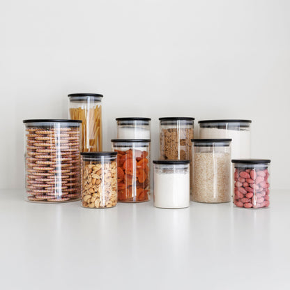 The Daily Essentials Jar Set: 10 Piece Round Bamboo Glass Jar Set