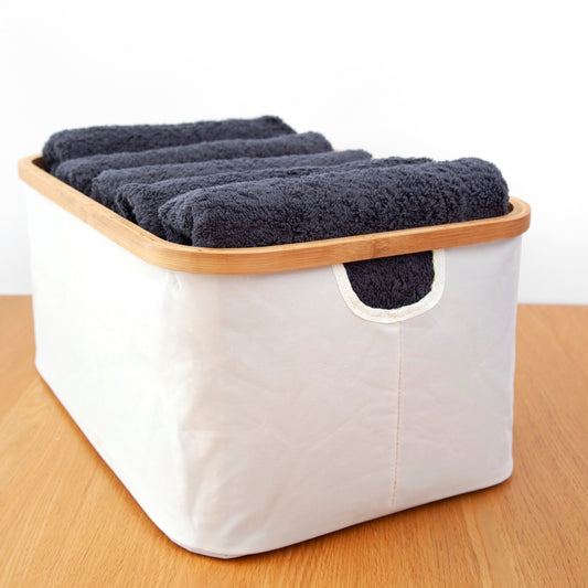 Bamboo Rim Linen Basket