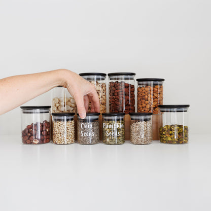 Nuts and Seeds Set: 10 Piece Small Bamboo Glass Jars Set